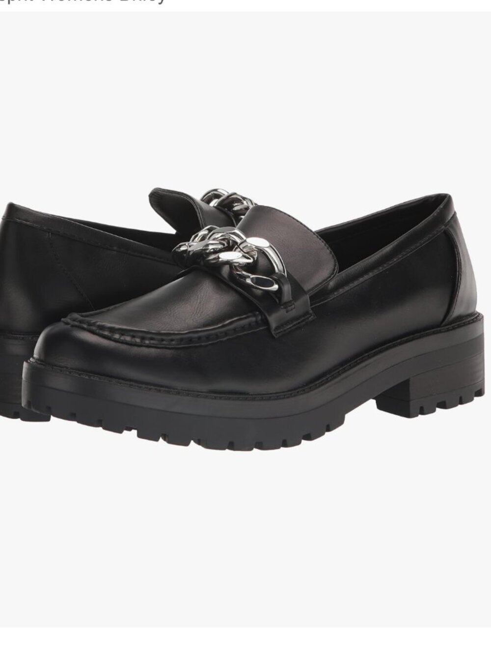 Espirit NWOT SZ 9.5 Briley Black Loafers Silver Chain Academia Office Staple